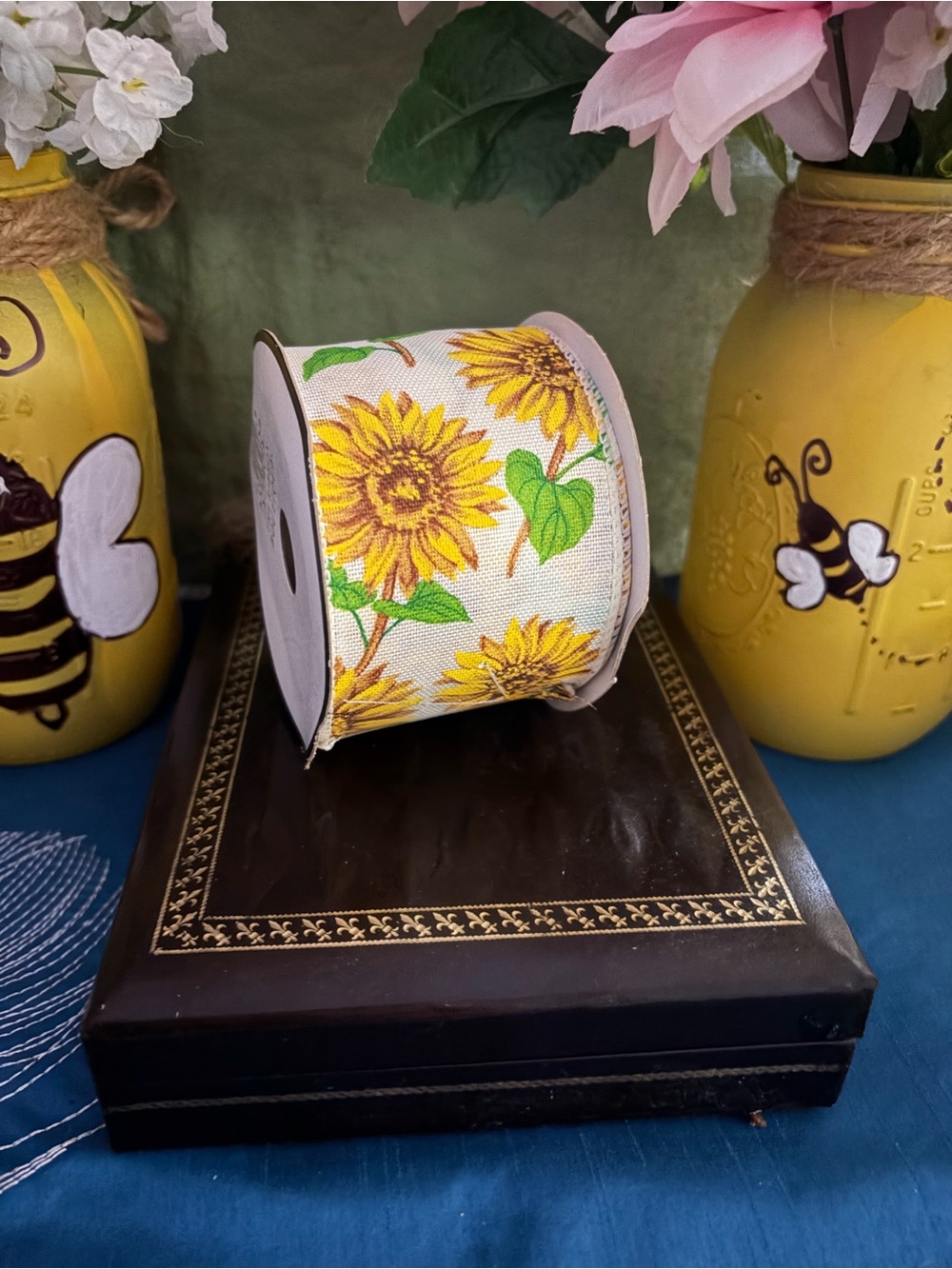 Sunflower Printed Ribbon - Yellow Floral Decorative Ribbon
